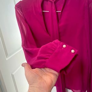 Sheer magenta blouse puff long  sleeves